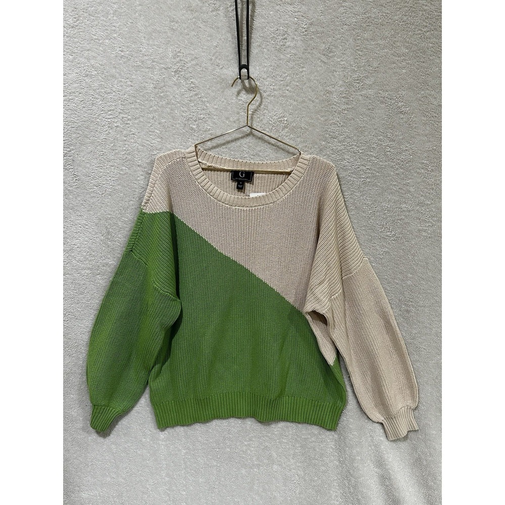 NWT G by Giuliana Knit Sweater Womens 1x Green/Khaki Color Block